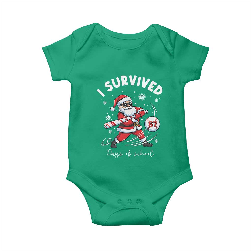 I Survived 67 Days Of School Baseball Santa Baby Onesie Funny Christmas Six Seven Meme - Wonder Print Shop