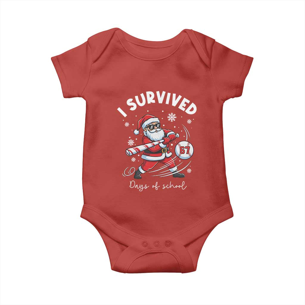 I Survived 67 Days Of School Baseball Santa Baby Onesie Funny Christmas Six Seven Meme - Wonder Print Shop