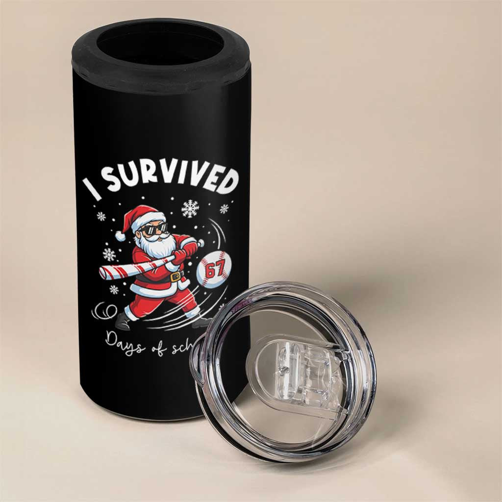 I Survived 67 Days Of School Baseball Santa 4 in 1 Can Cooler Tumbler Funny Christmas Six Seven Meme - Wonder Print Shop
