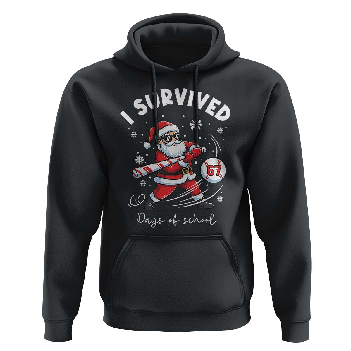 I Survived 67 Days Of School Baseball Santa Hoodie Funny Christmas Six Seven Meme - Wonder Print Shop