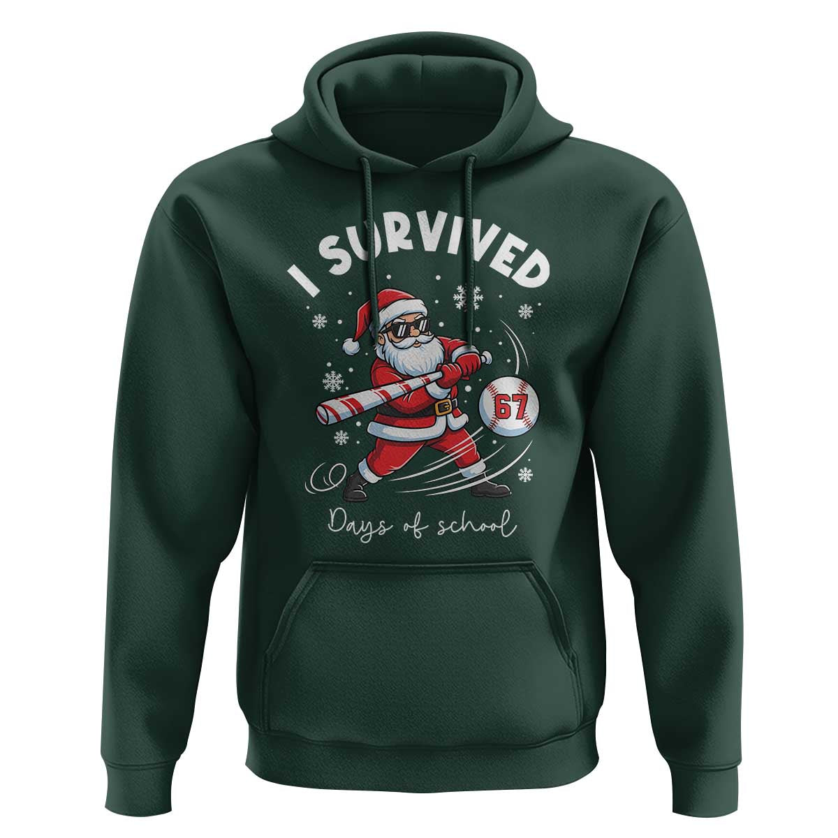 I Survived 67 Days Of School Baseball Santa Hoodie Funny Christmas Six Seven Meme - Wonder Print Shop