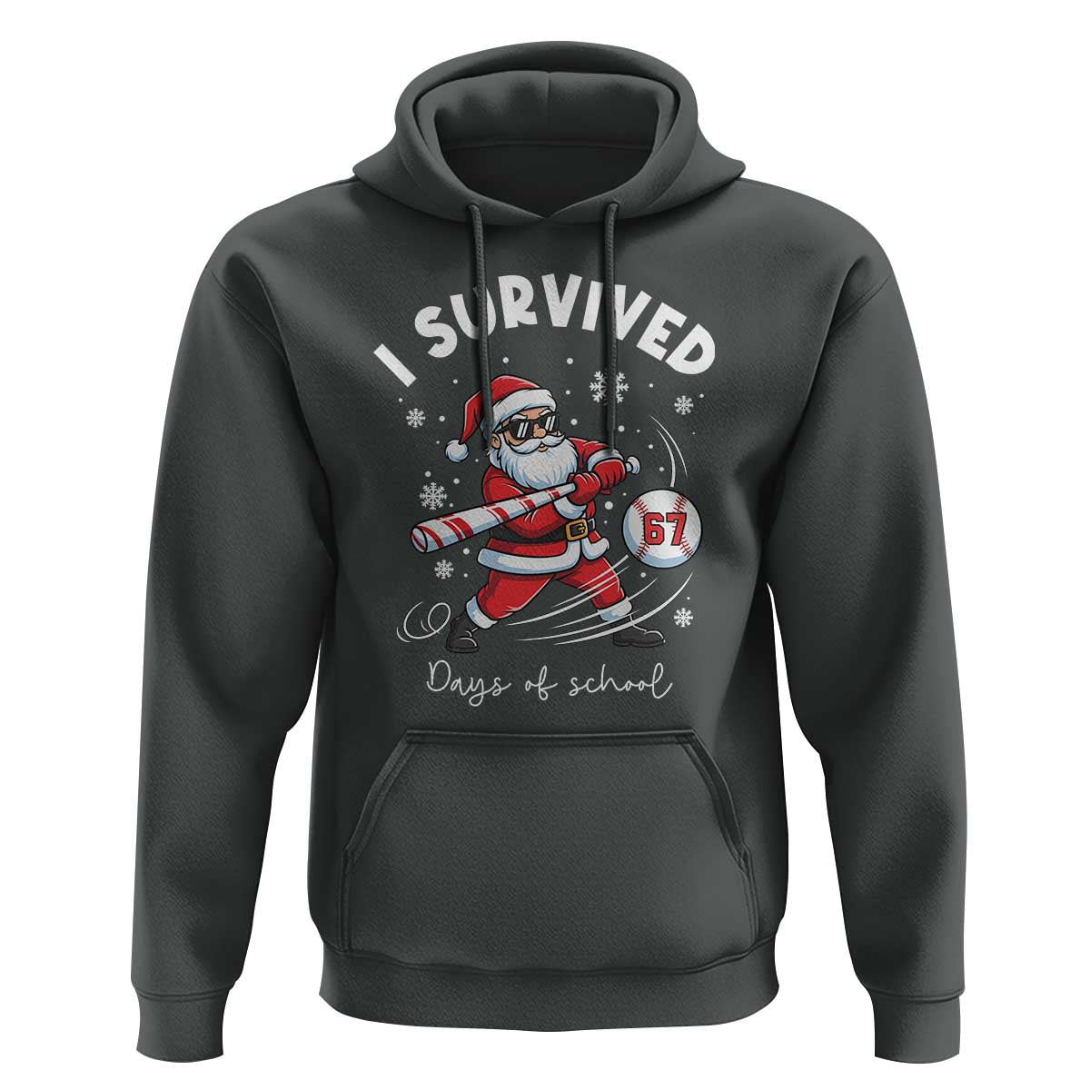 I Survived 67 Days Of School Baseball Santa Hoodie Funny Christmas Six Seven Meme - Wonder Print Shop