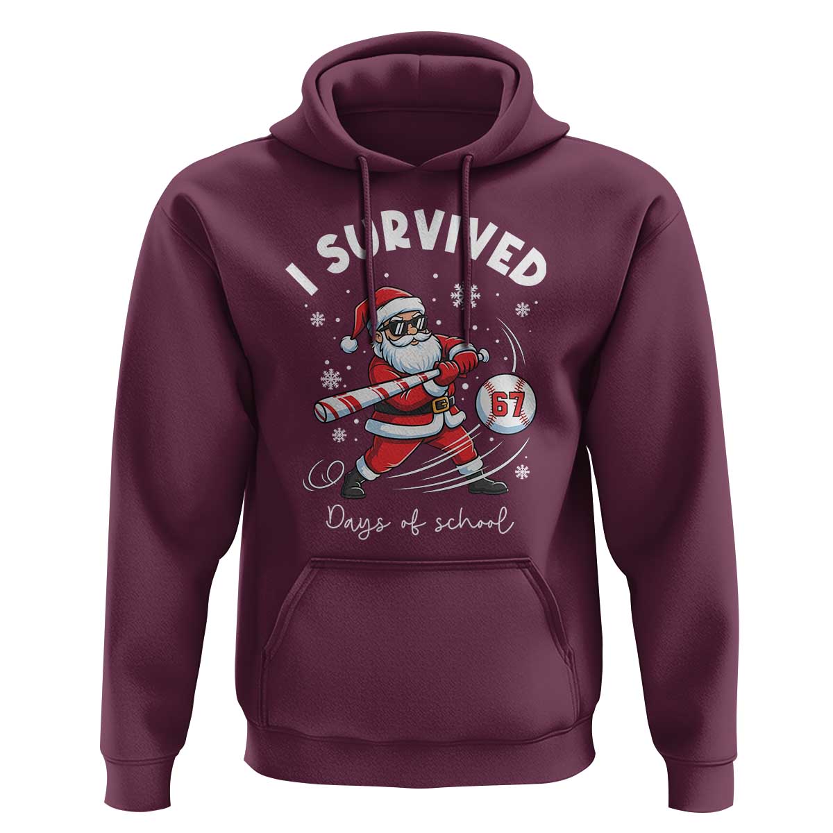 I Survived 67 Days Of School Baseball Santa Hoodie Funny Christmas Six Seven Meme - Wonder Print Shop