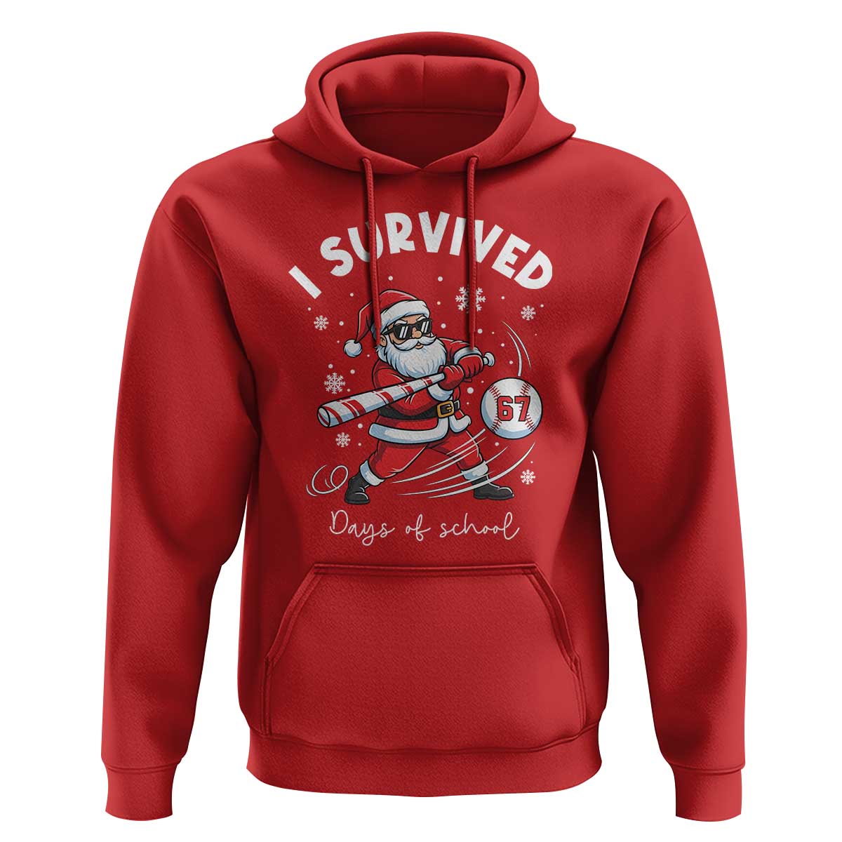 I Survived 67 Days Of School Baseball Santa Hoodie Funny Christmas Six Seven Meme - Wonder Print Shop
