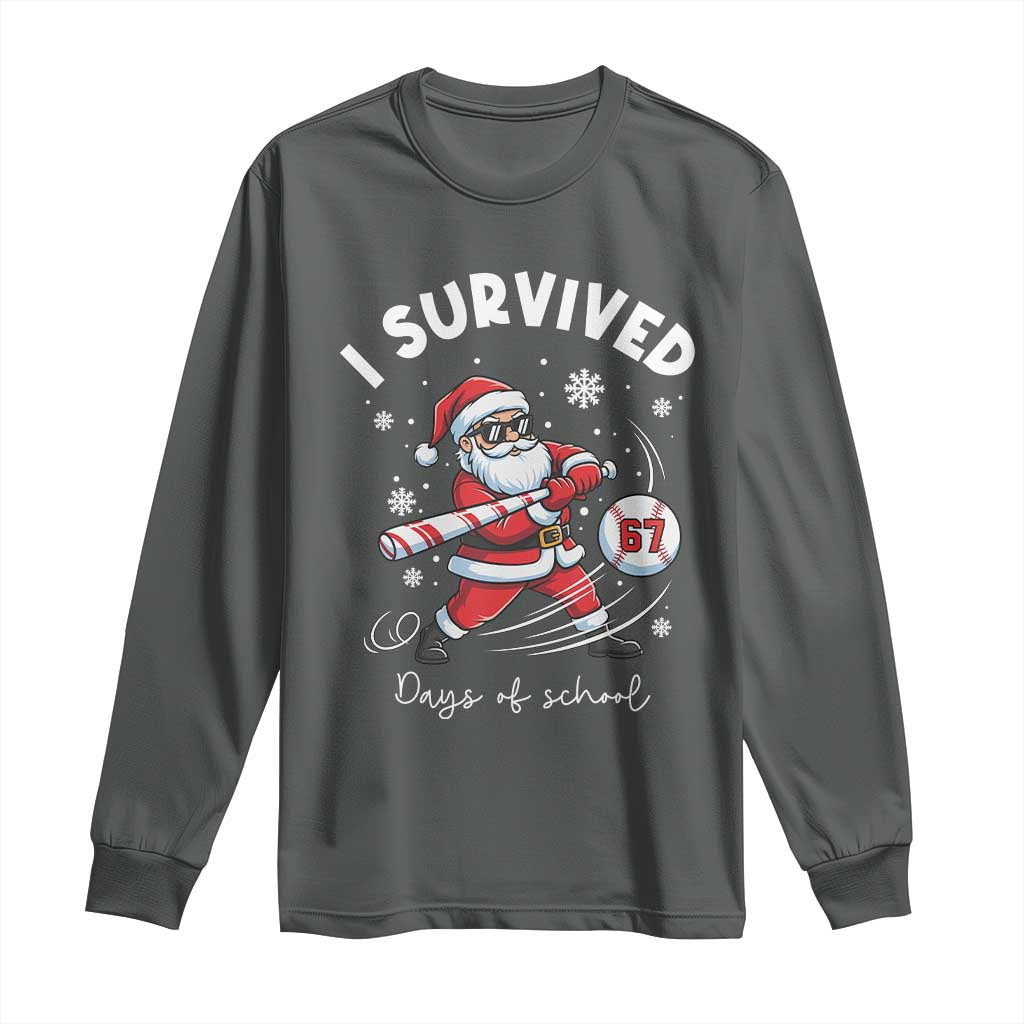 I Survived 67 Days Of School Baseball Santa Long Sleeve Shirt Funny Christmas Six Seven Meme - Wonder Print Shop