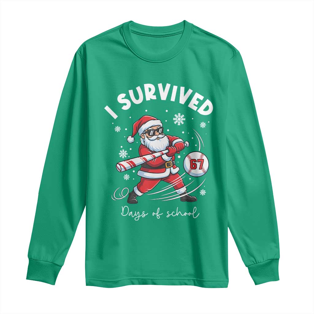 I Survived 67 Days Of School Baseball Santa Long Sleeve Shirt Funny Christmas Six Seven Meme - Wonder Print Shop