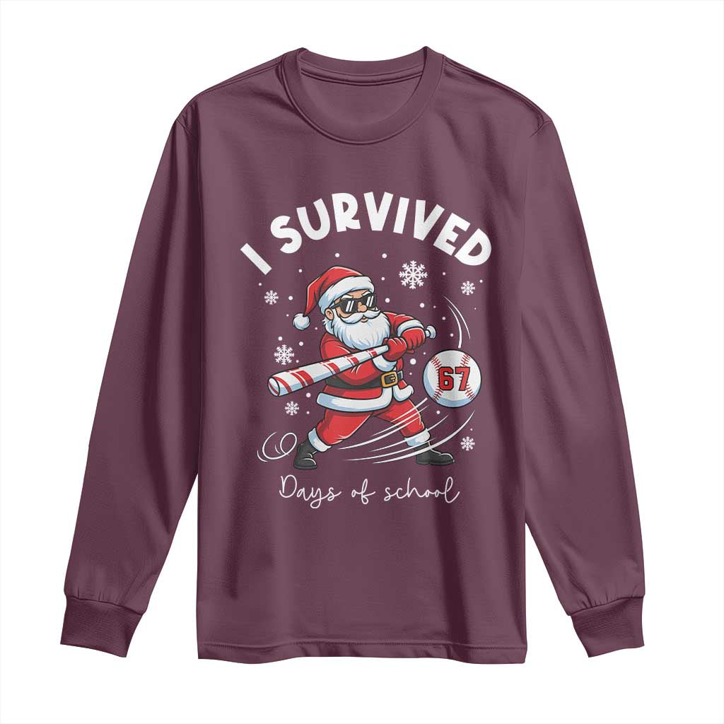 I Survived 67 Days Of School Baseball Santa Long Sleeve Shirt Funny Christmas Six Seven Meme - Wonder Print Shop