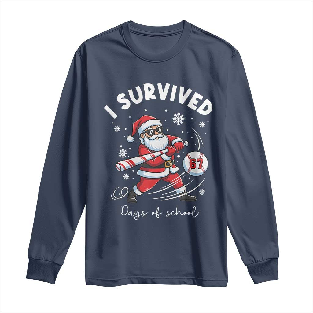 I Survived 67 Days Of School Baseball Santa Long Sleeve Shirt Funny Christmas Six Seven Meme - Wonder Print Shop