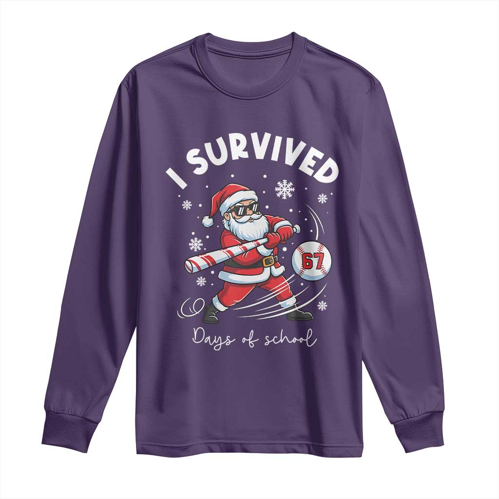 I Survived 67 Days Of School Baseball Santa Long Sleeve Shirt Funny Christmas Six Seven Meme - Wonder Print Shop