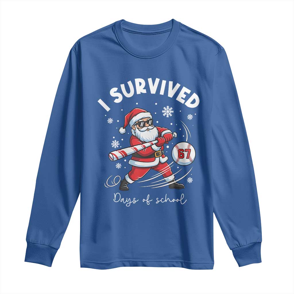 I Survived 67 Days Of School Baseball Santa Long Sleeve Shirt Funny Christmas Six Seven Meme - Wonder Print Shop