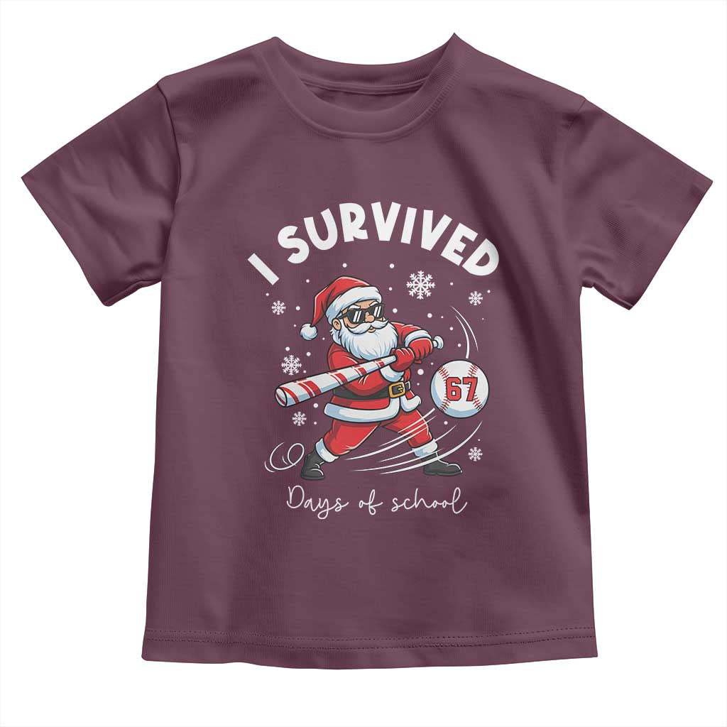 I Survived 67 Days Of School Baseball Santa Toddler T Shirt Funny Christmas Six Seven Meme - Wonder Print Shop