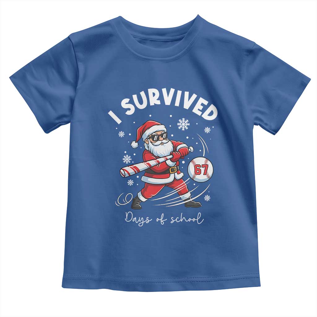 I Survived 67 Days Of School Baseball Santa Toddler T Shirt Funny Christmas Six Seven Meme - Wonder Print Shop