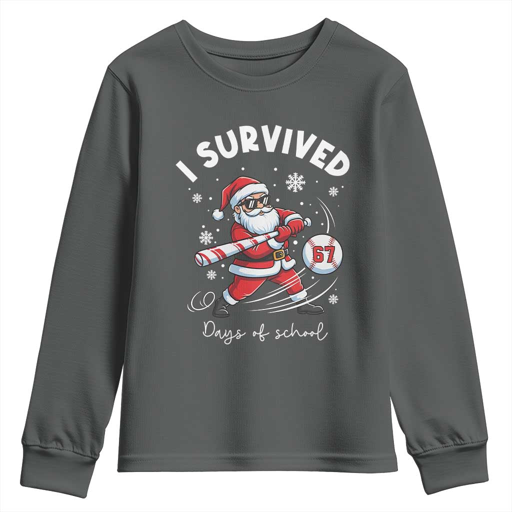 I Survived 67 Days Of School Baseball Santa Youth Sweatshirt Funny Christmas Six Seven Meme - Wonder Print Shop