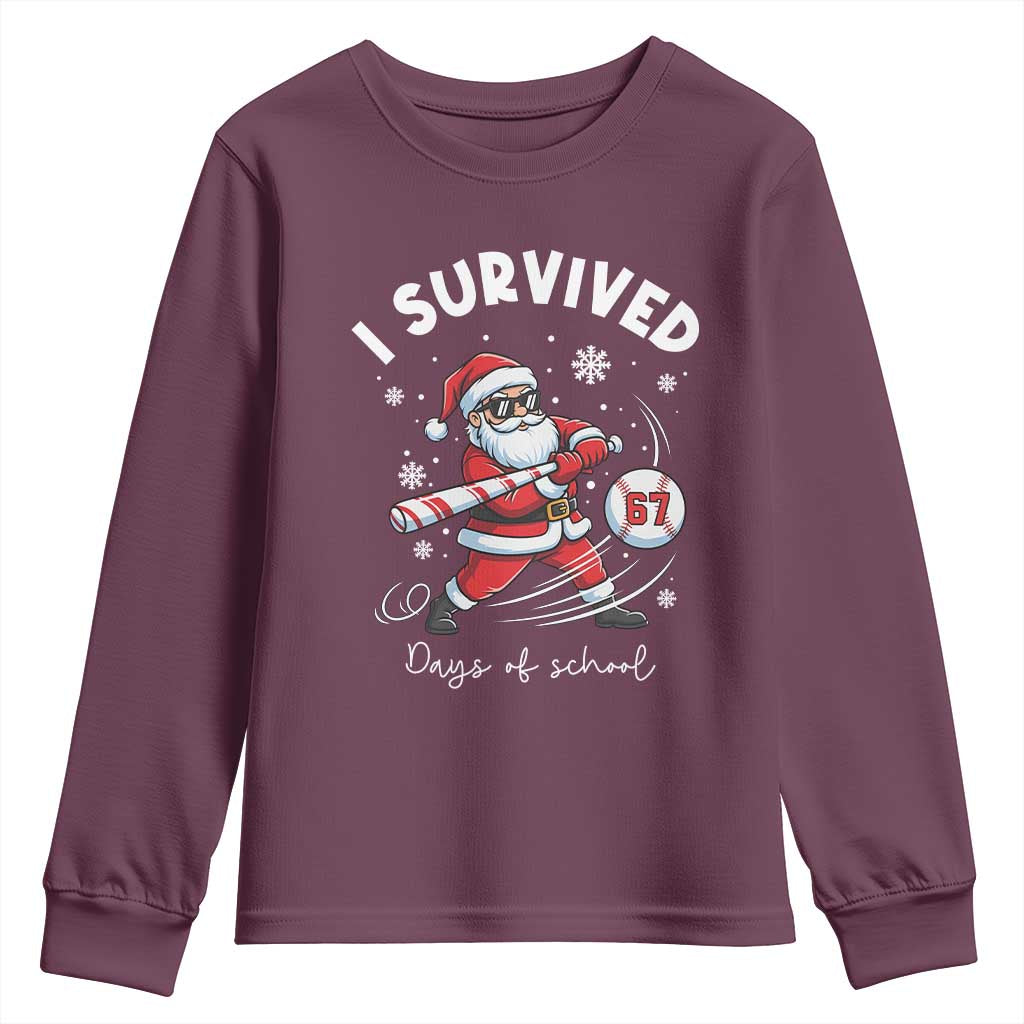 I Survived 67 Days Of School Baseball Santa Youth Sweatshirt Funny Christmas Six Seven Meme - Wonder Print Shop
