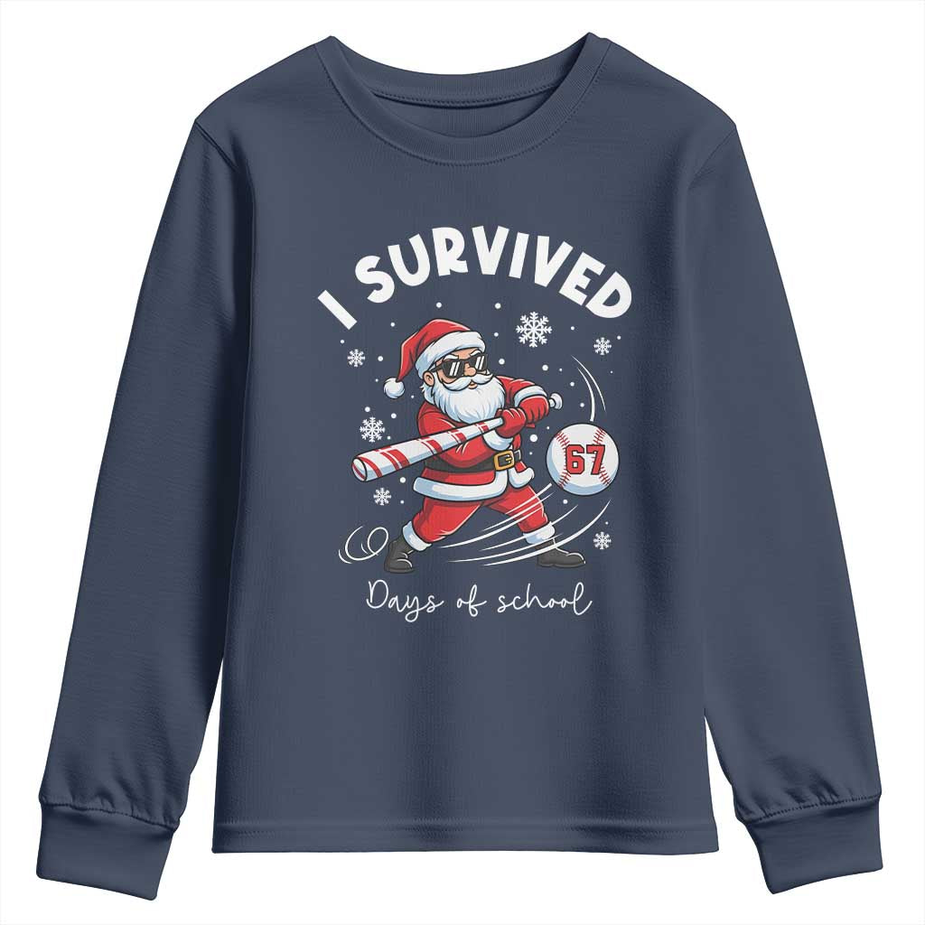 I Survived 67 Days Of School Baseball Santa Youth Sweatshirt Funny Christmas Six Seven Meme - Wonder Print Shop