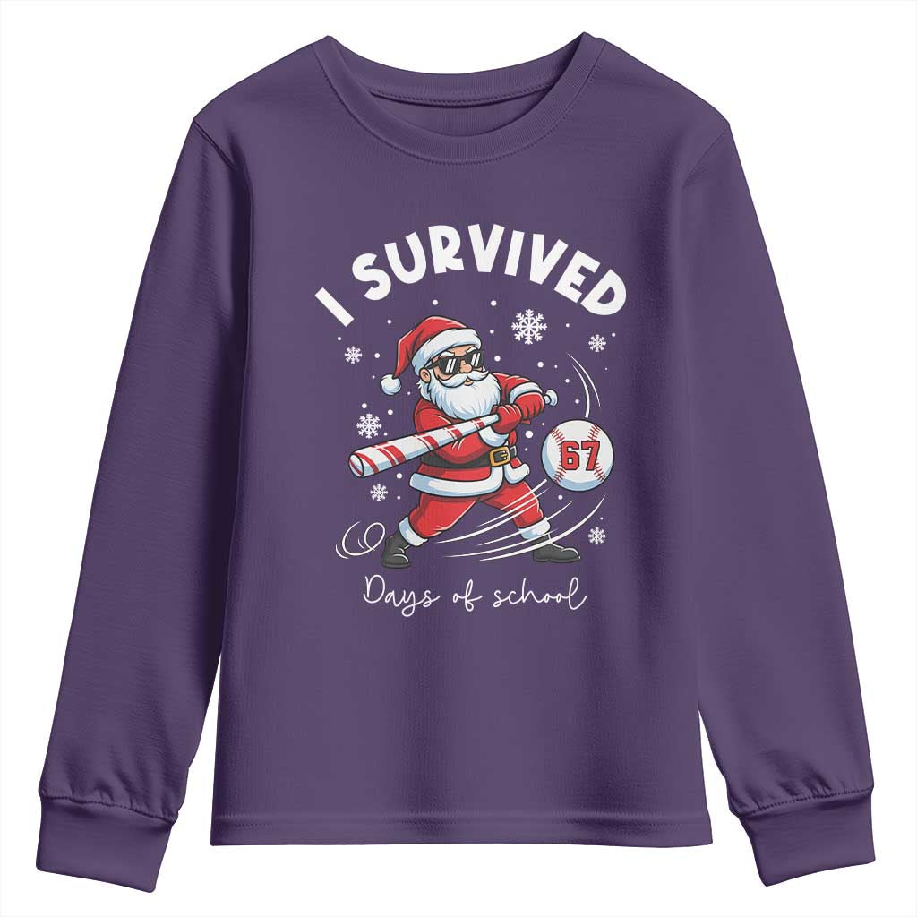 I Survived 67 Days Of School Baseball Santa Youth Sweatshirt Funny Christmas Six Seven Meme - Wonder Print Shop