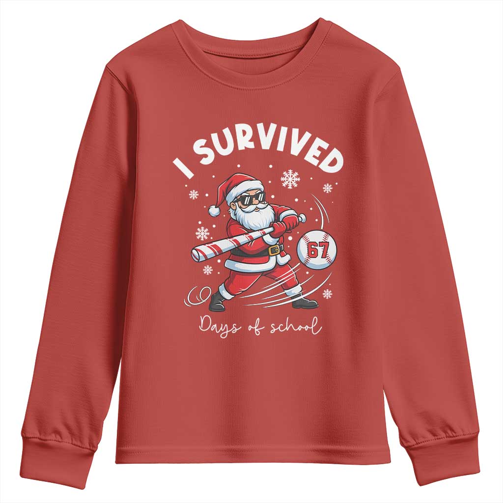 I Survived 67 Days Of School Baseball Santa Youth Sweatshirt Funny Christmas Six Seven Meme - Wonder Print Shop