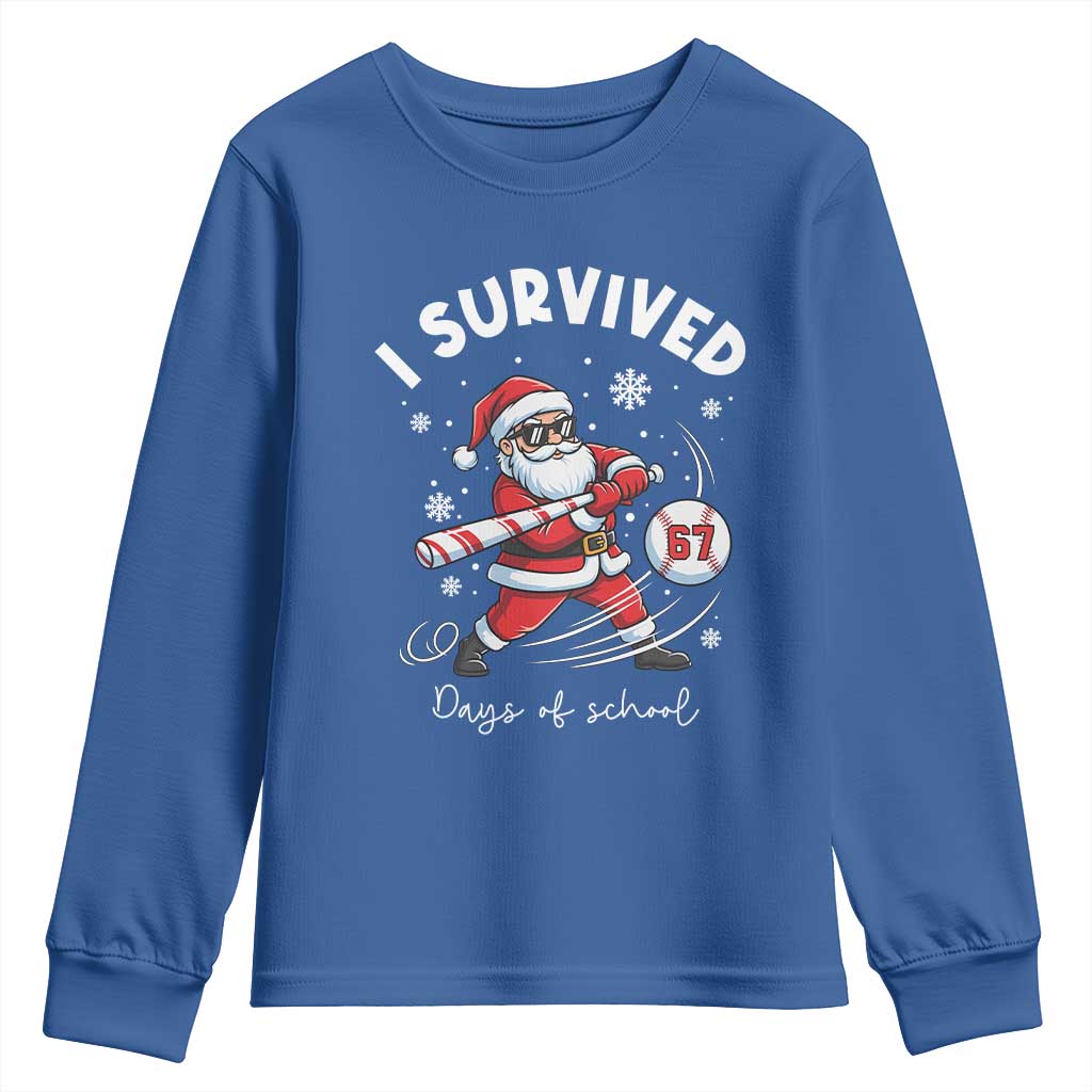 I Survived 67 Days Of School Baseball Santa Youth Sweatshirt Funny Christmas Six Seven Meme - Wonder Print Shop