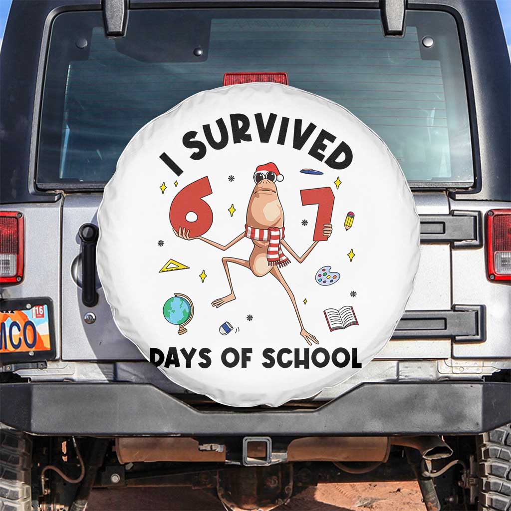 Marcus The Worm 67 Days of School Spare Tire Cover I Survived Funny Six Seven Meme Christmas Vibe - Wonder Print Shop