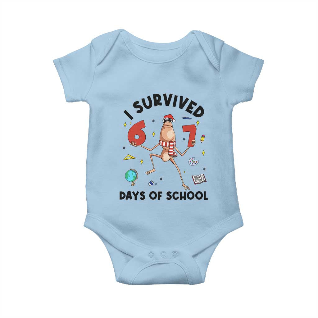Marcus The Worm 67 Days of School Baby Onesie I Survived Funny Six Seven Meme Christmas Vibe - Wonder Print Shop