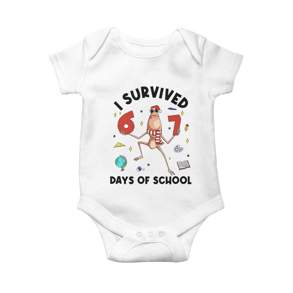 Marcus The Worm 67 Days of School Baby Onesie I Survived Funny Six Seven Meme Christmas Vibe - Wonder Print Shop
