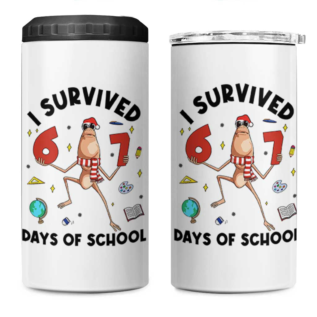 Marcus The Worm 67 Days of School 4 in 1 Can Cooler Tumbler I Survived Funny Six Seven Meme Christmas Vibe - Wonder Print Shop