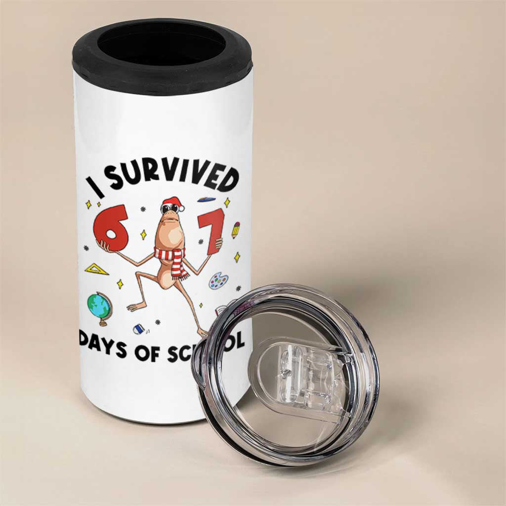 Marcus The Worm 67 Days of School 4 in 1 Can Cooler Tumbler I Survived Funny Six Seven Meme Christmas Vibe - Wonder Print Shop
