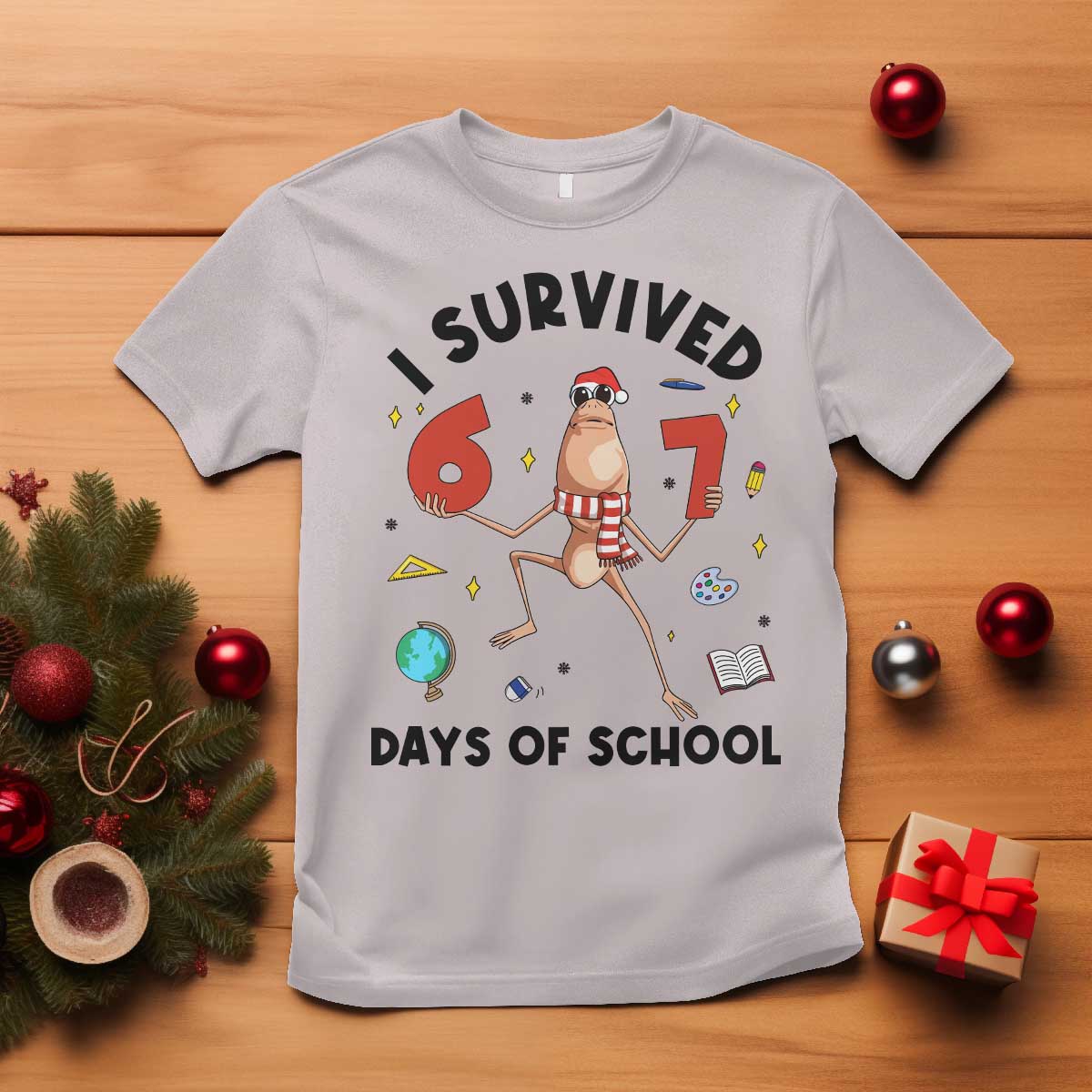 Marcus The Worm 67 Days of School T Shirt I Survived Funny Six Seven Meme Christmas Vibe - Wonder Print Shop