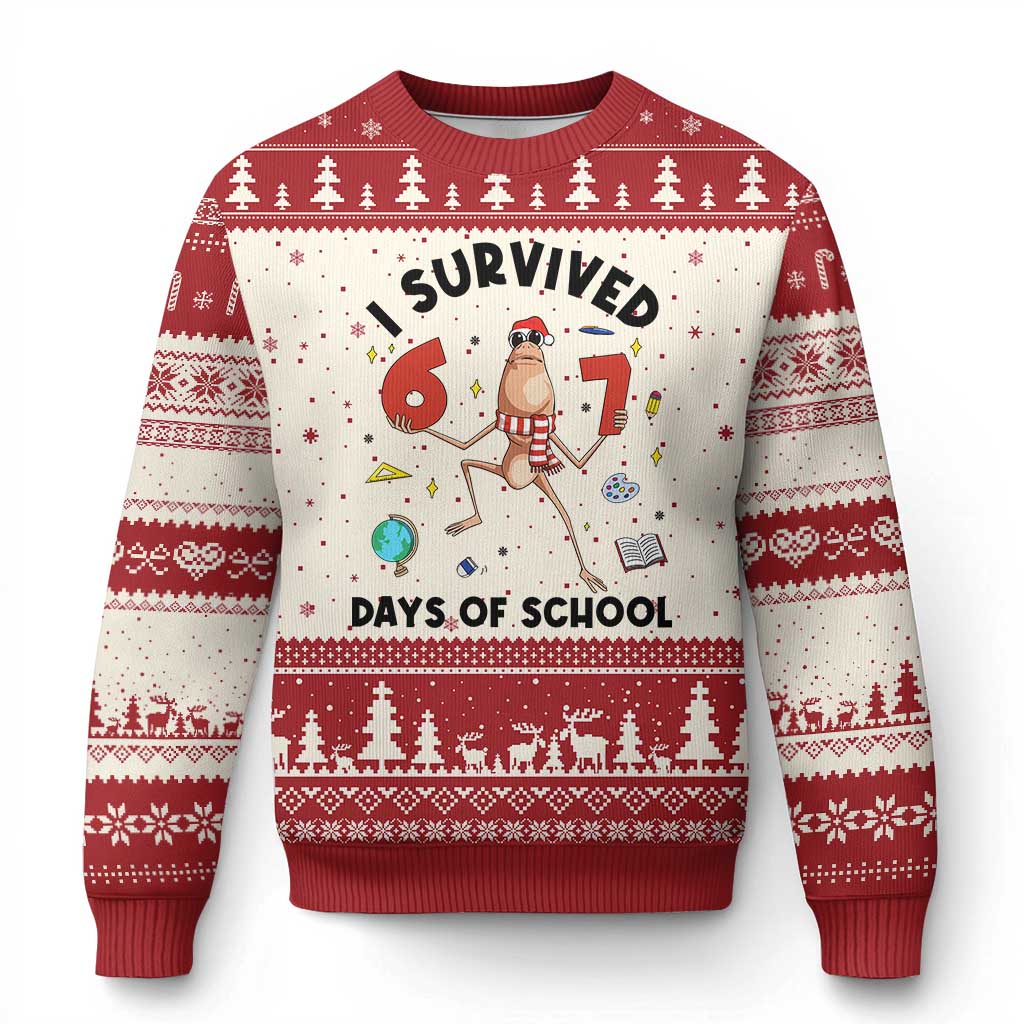 Marcus The Worm 67 Days of School Ugly Christmas Sweater I Survived Funny Six Seven Meme Xmas Vibe - Wonder Print Shop