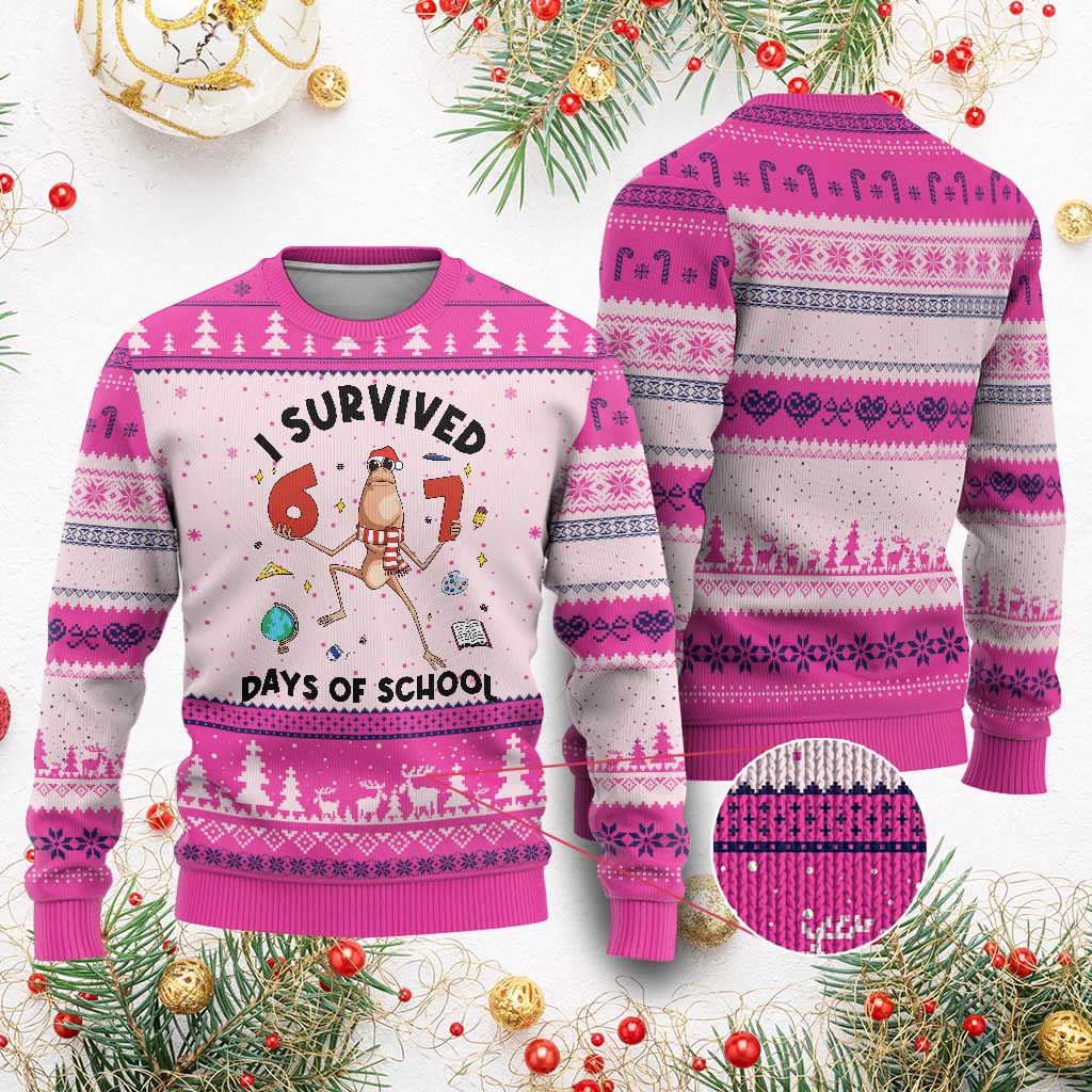 Marcus The Worm 67 Days of School Ugly Christmas Sweater I Survived Funny Six Seven Meme Xmas Vibe - Wonder Print Shop