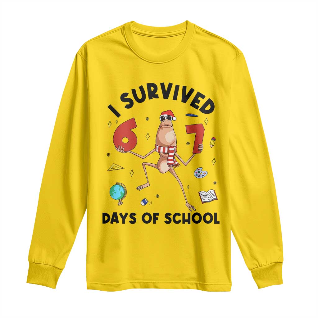 Marcus The Worm 67 Days of School Long Sleeve Shirt I Survived Funny Six Seven Meme Christmas Vibe - Wonder Print Shop