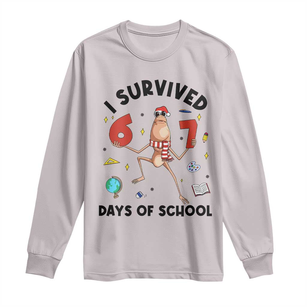 Marcus The Worm 67 Days of School Long Sleeve Shirt I Survived Funny Six Seven Meme Christmas Vibe - Wonder Print Shop