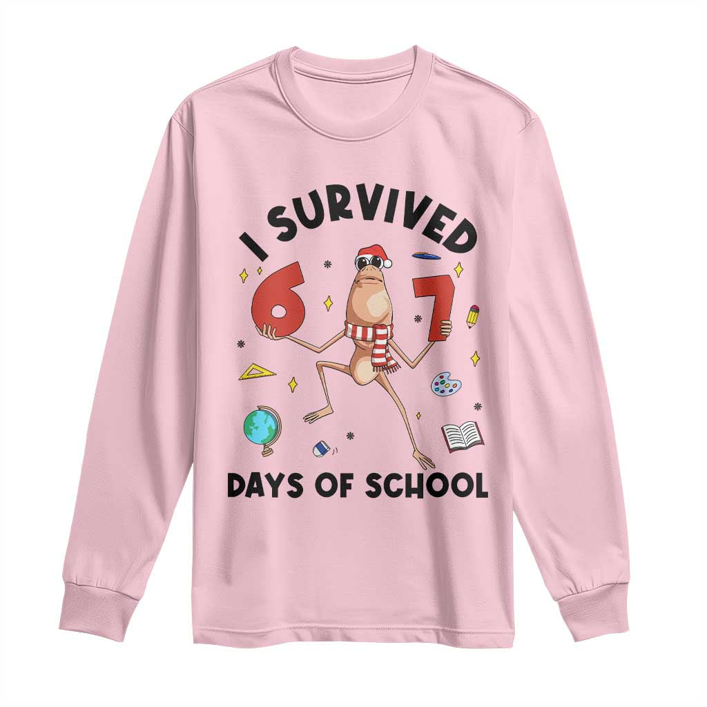 Marcus The Worm 67 Days of School Long Sleeve Shirt I Survived Funny Six Seven Meme Christmas Vibe - Wonder Print Shop
