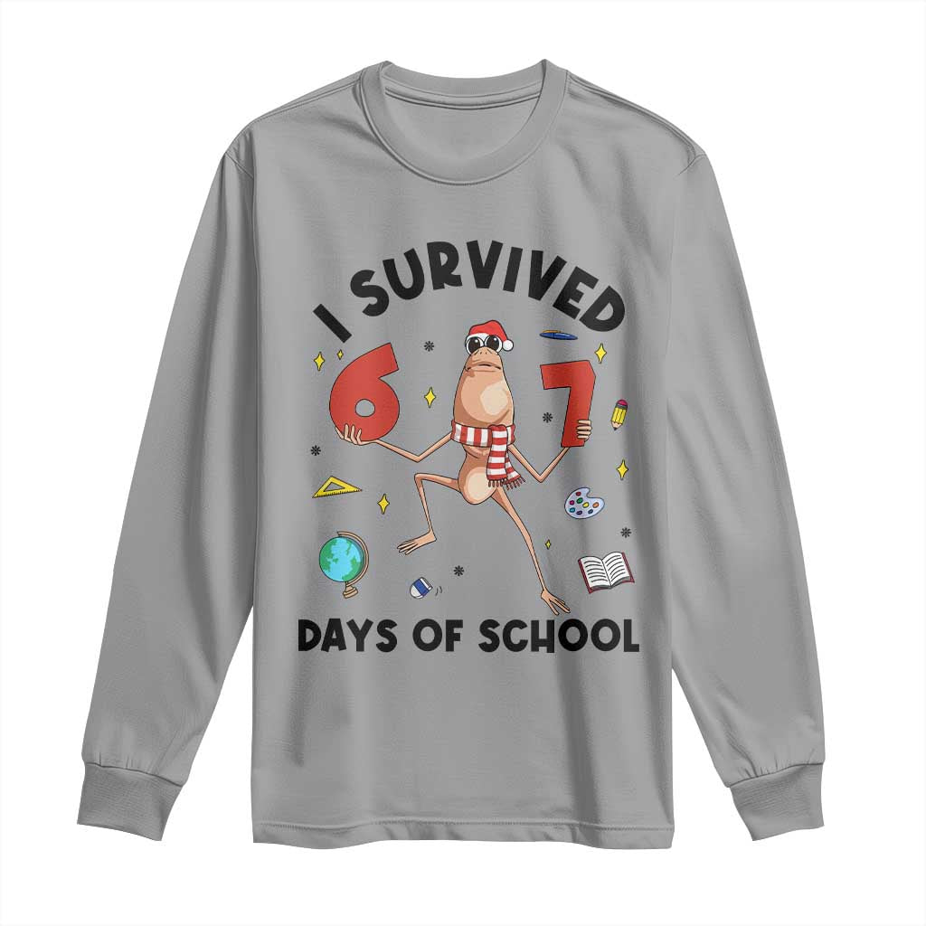 Marcus The Worm 67 Days of School Long Sleeve Shirt I Survived Funny Six Seven Meme Christmas Vibe - Wonder Print Shop