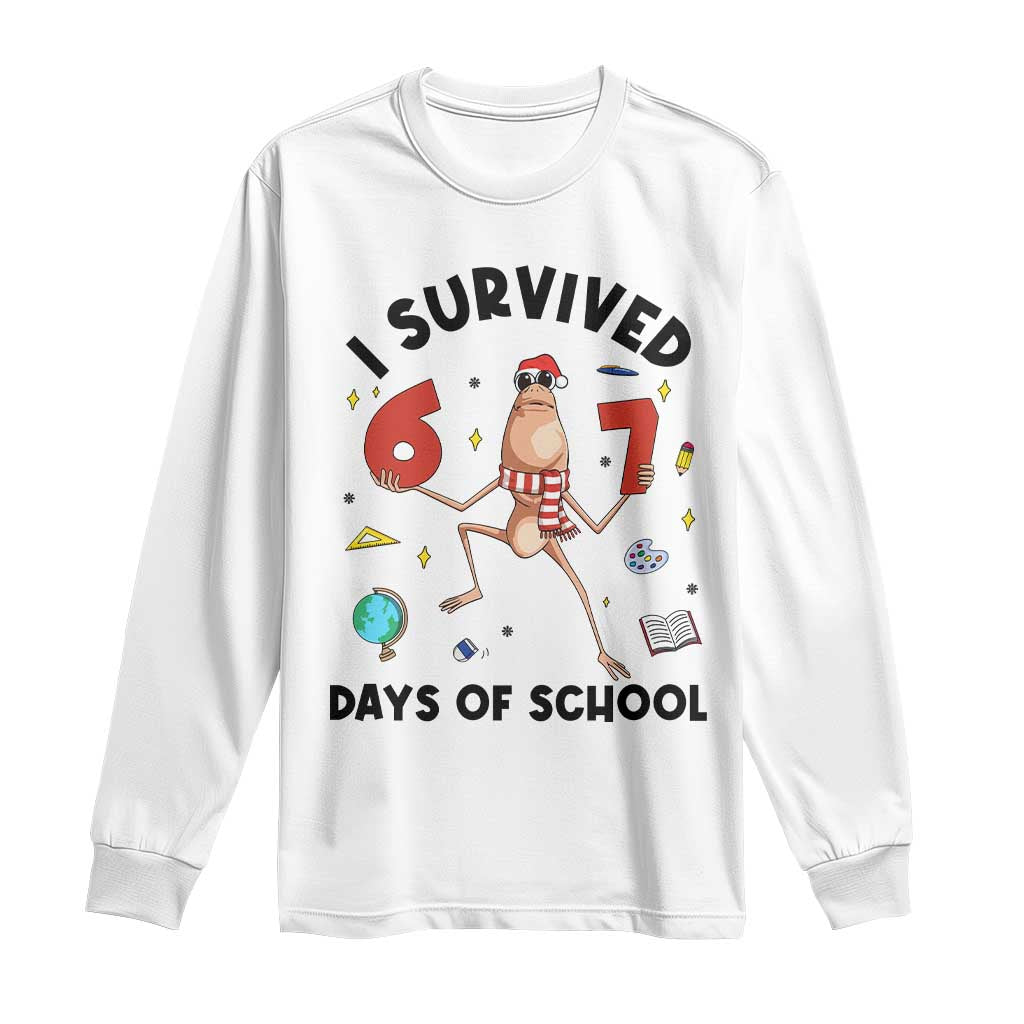 Marcus The Worm 67 Days of School Long Sleeve Shirt I Survived Funny Six Seven Meme Christmas Vibe - Wonder Print Shop