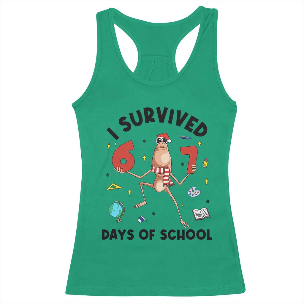 Marcus The Worm 67 Days of School Racerback Tank Top I Survived Funny Six Seven Meme Christmas Vibe - Wonder Print Shop