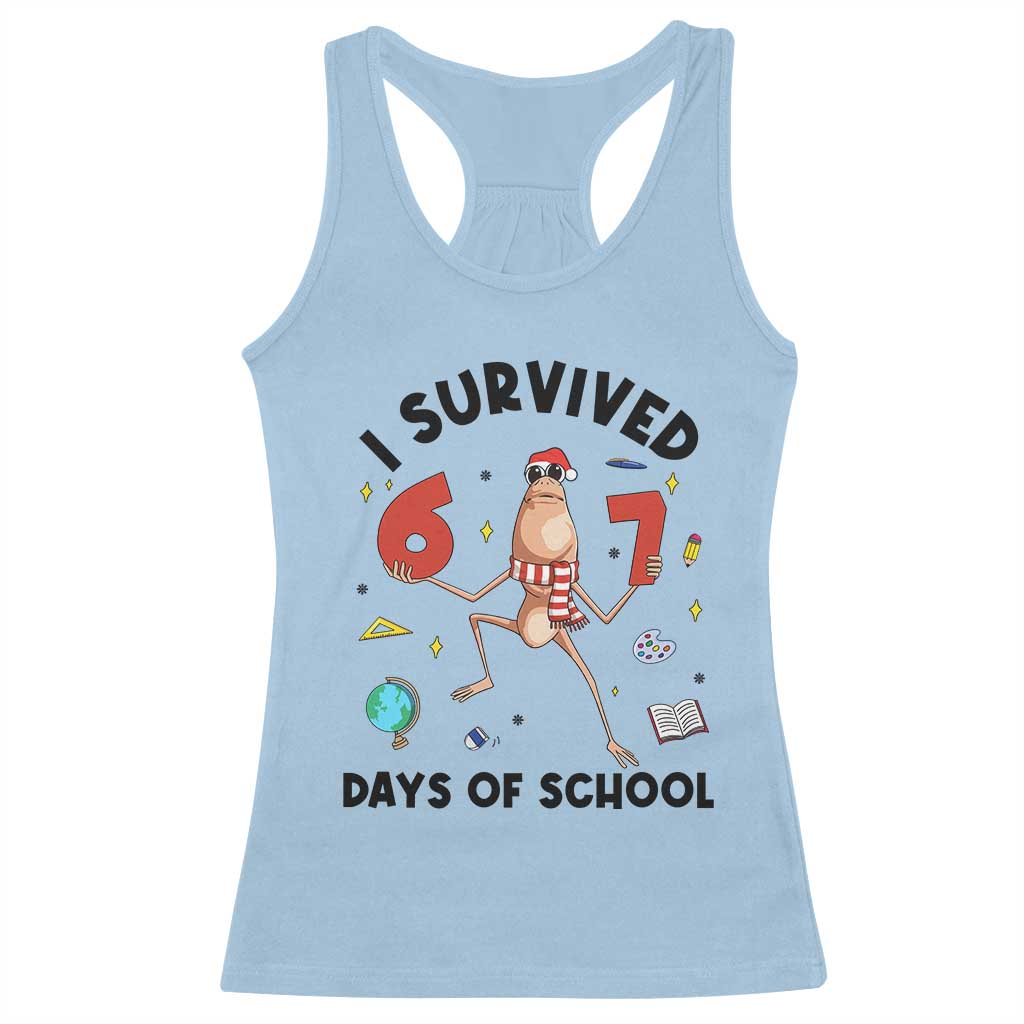 Marcus The Worm 67 Days of School Racerback Tank Top I Survived Funny Six Seven Meme Christmas Vibe - Wonder Print Shop