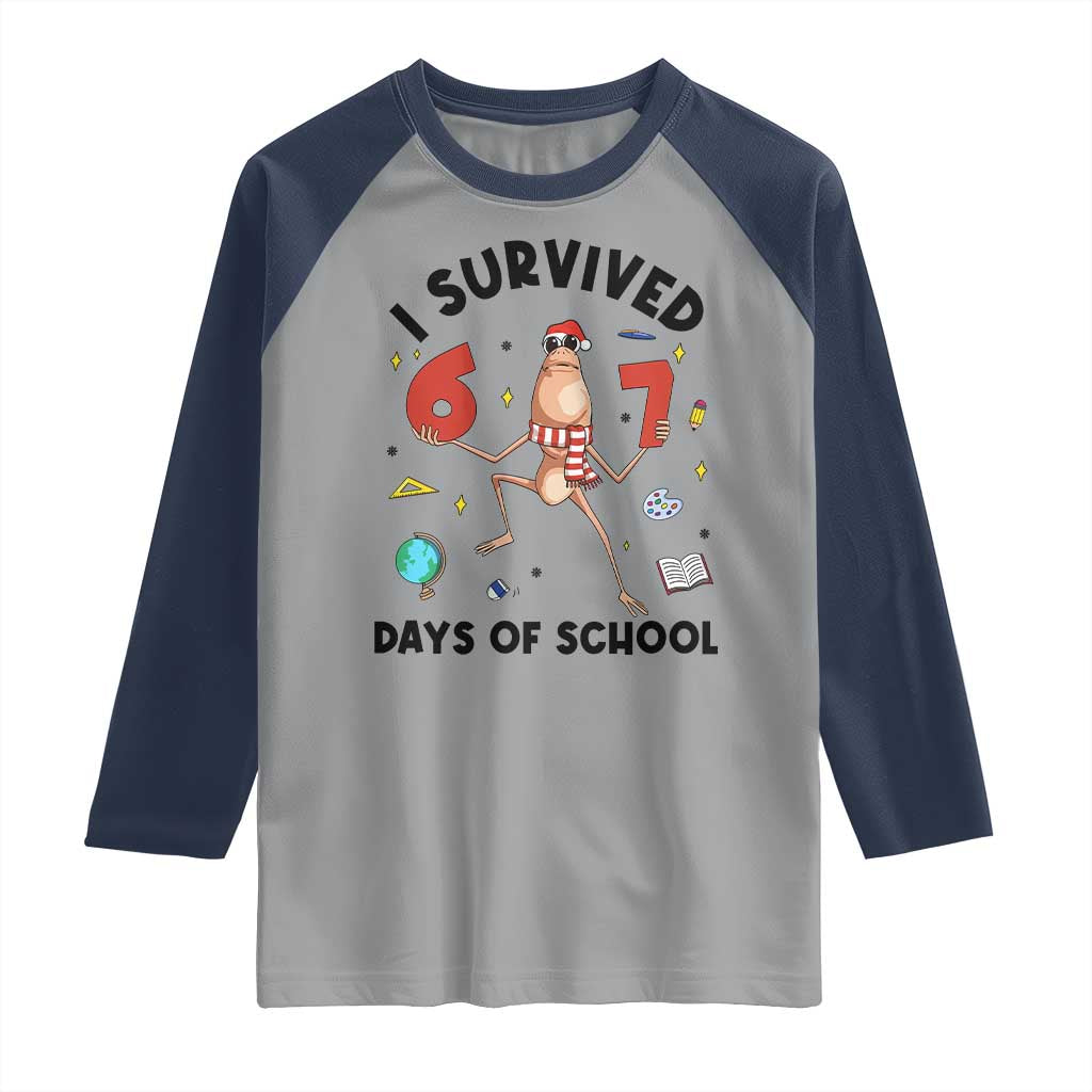Marcus The Worm 67 Days of School Raglan Shirt I Survived Funny Six Seven Meme Christmas Vibe - Wonder Print Shop