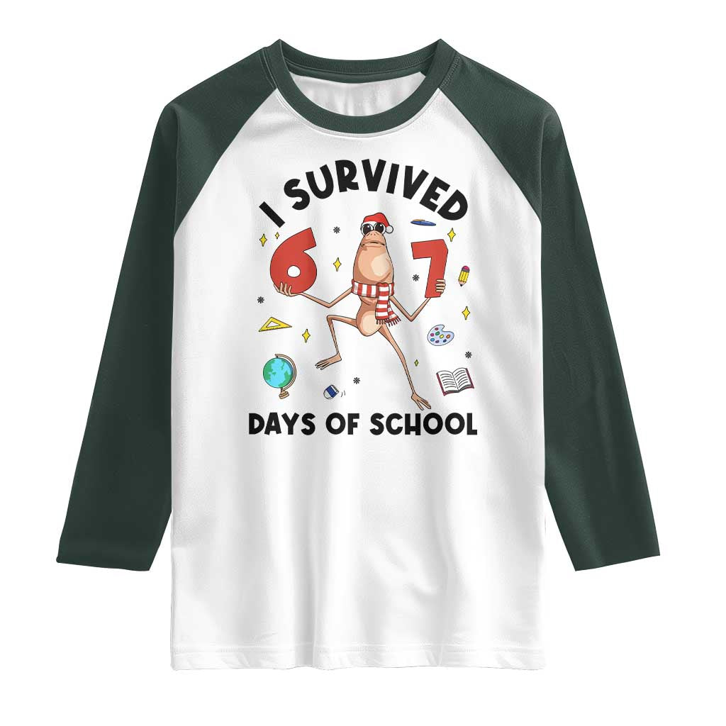 Marcus The Worm 67 Days of School Raglan Shirt I Survived Funny Six Seven Meme Christmas Vibe - Wonder Print Shop
