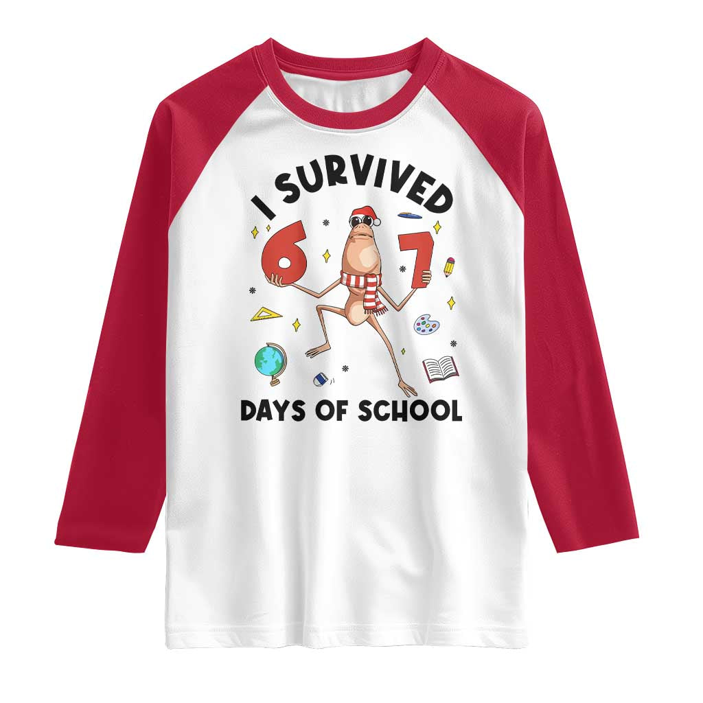 Marcus The Worm 67 Days of School Raglan Shirt I Survived Funny Six Seven Meme Christmas Vibe - Wonder Print Shop