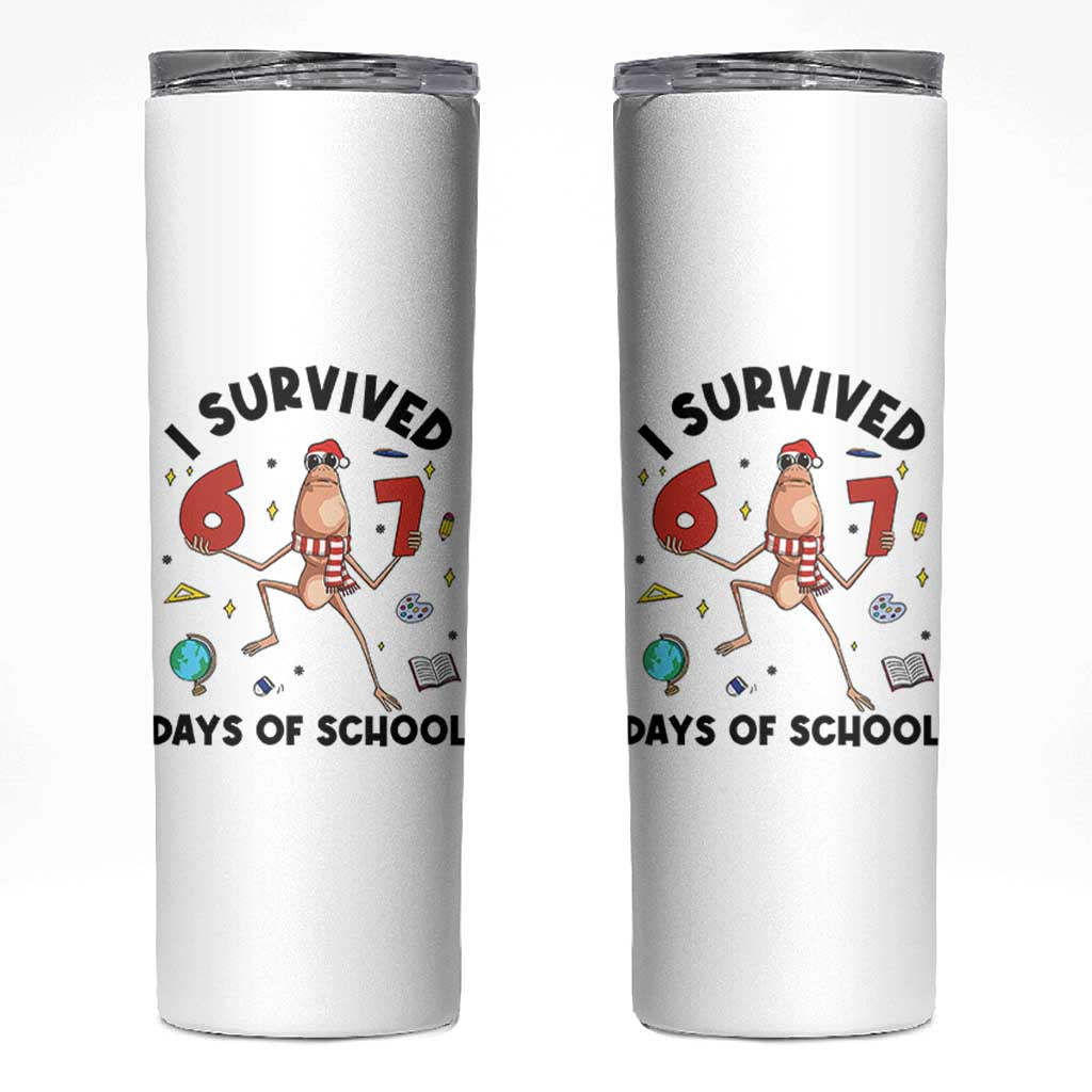 Marcus The Worm 67 Days of School Skinny Tumbler I Survived Funny Six Seven Meme Christmas Vibe - Wonder Print Shop