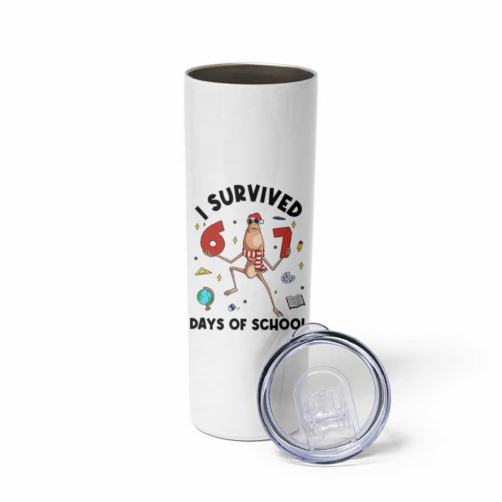 Marcus The Worm 67 Days of School Skinny Tumbler I Survived Funny Six Seven Meme Christmas Vibe - Wonder Print Shop