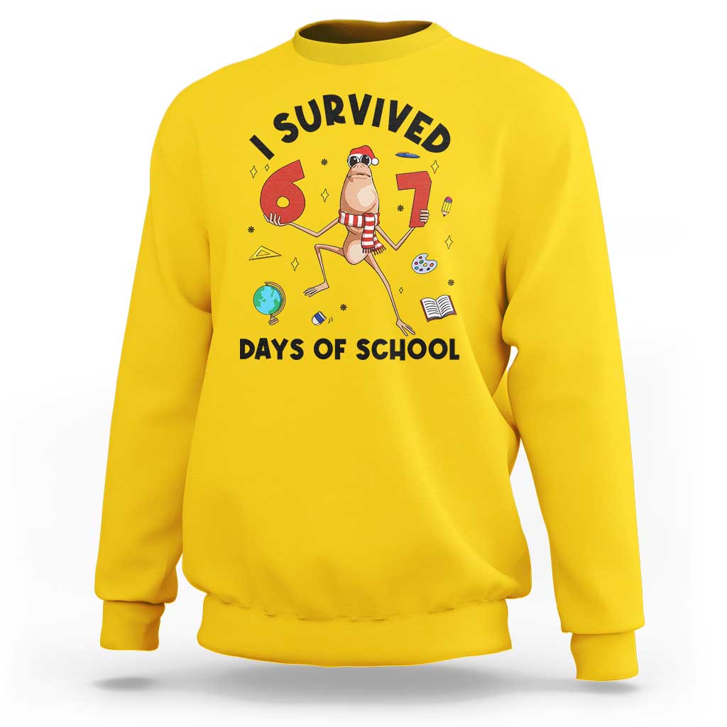 Marcus The Worm 67 Days of School Sweatshirt I Survived Funny Six Seven Meme Christmas Vibe - Wonder Print Shop