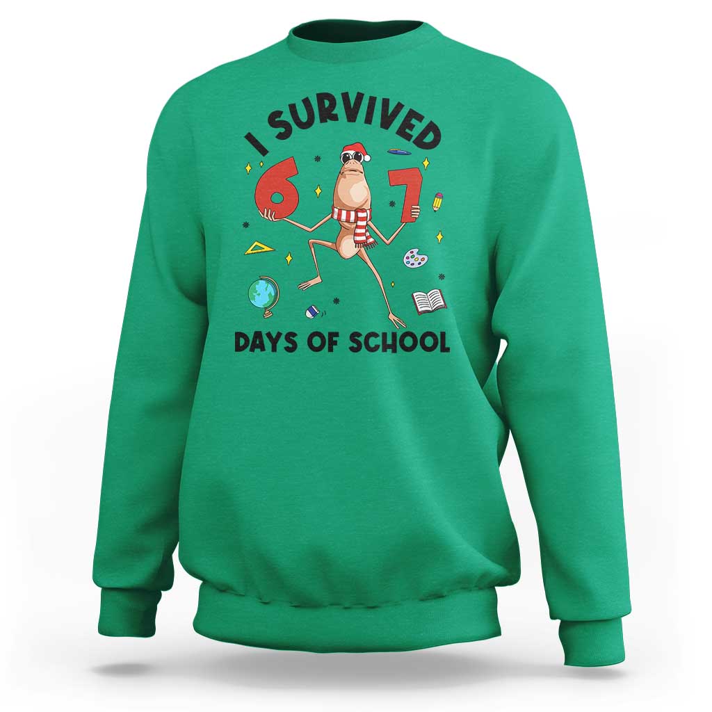 Marcus The Worm 67 Days of School Sweatshirt I Survived Funny Six Seven Meme Christmas Vibe - Wonder Print Shop