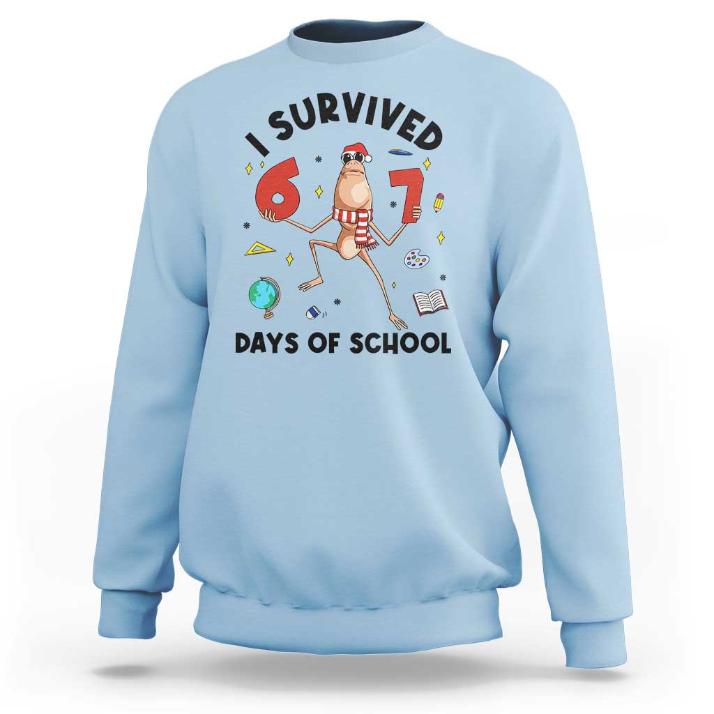 Marcus The Worm 67 Days of School Sweatshirt I Survived Funny Six Seven Meme Christmas Vibe - Wonder Print Shop