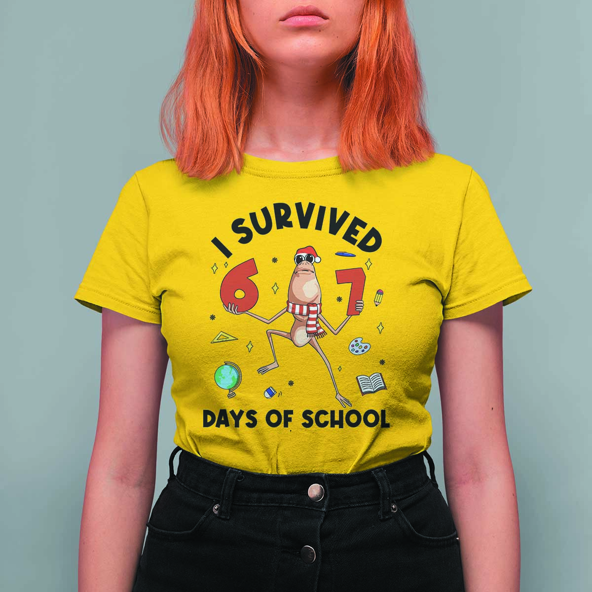 Marcus The Worm 67 Days of School T Shirt For Women I Survived Funny Six Seven Meme Christmas Vibe - Wonder Print Shop