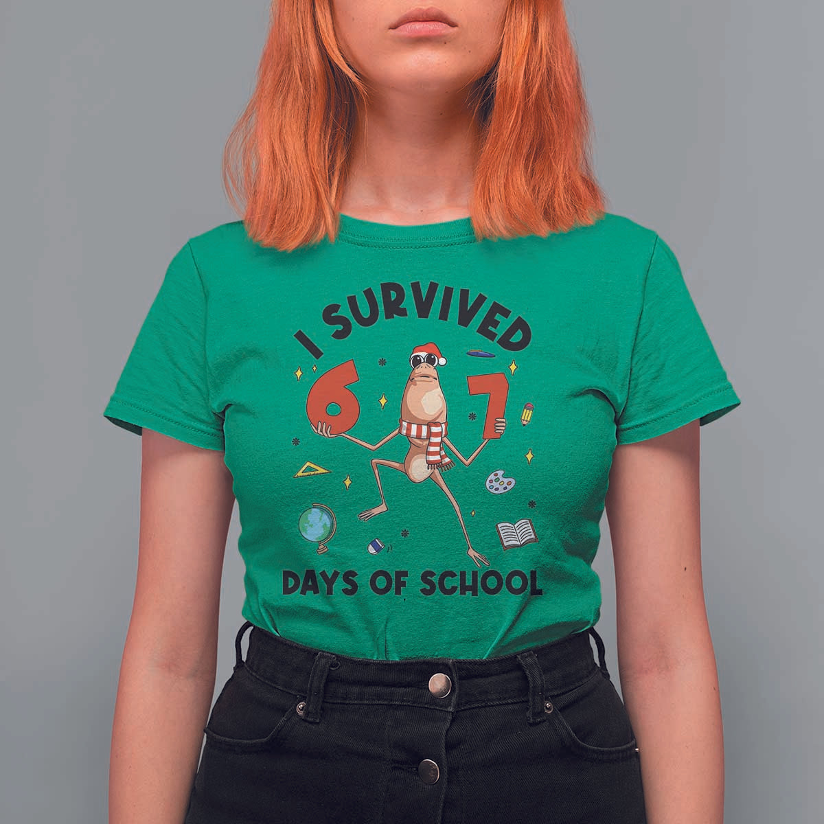 Marcus The Worm 67 Days of School T Shirt For Women I Survived Funny Six Seven Meme Christmas Vibe - Wonder Print Shop