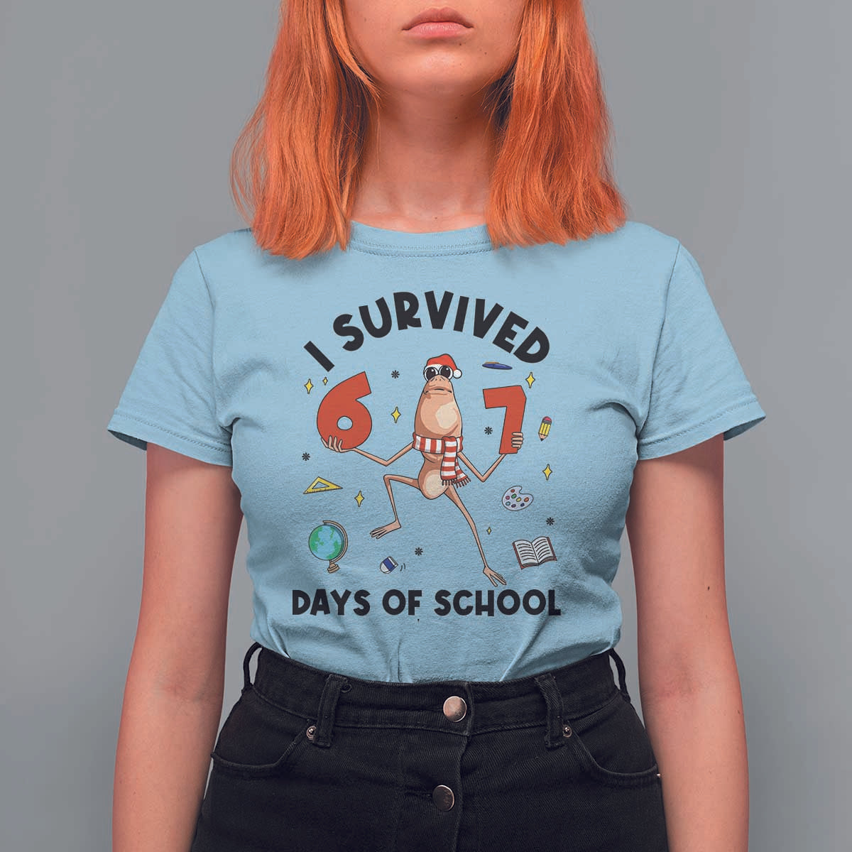 Marcus The Worm 67 Days of School T Shirt For Women I Survived Funny Six Seven Meme Christmas Vibe - Wonder Print Shop
