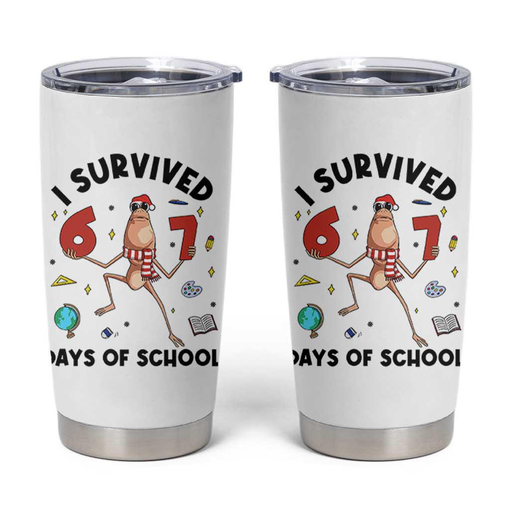 Marcus The Worm 67 Days of School Tumbler Cup I Survived Funny Six Seven Meme Christmas Vibe - Wonder Print Shop
