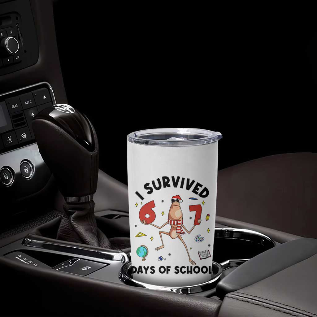 Marcus The Worm 67 Days of School Tumbler Cup I Survived Funny Six Seven Meme Christmas Vibe - Wonder Print Shop